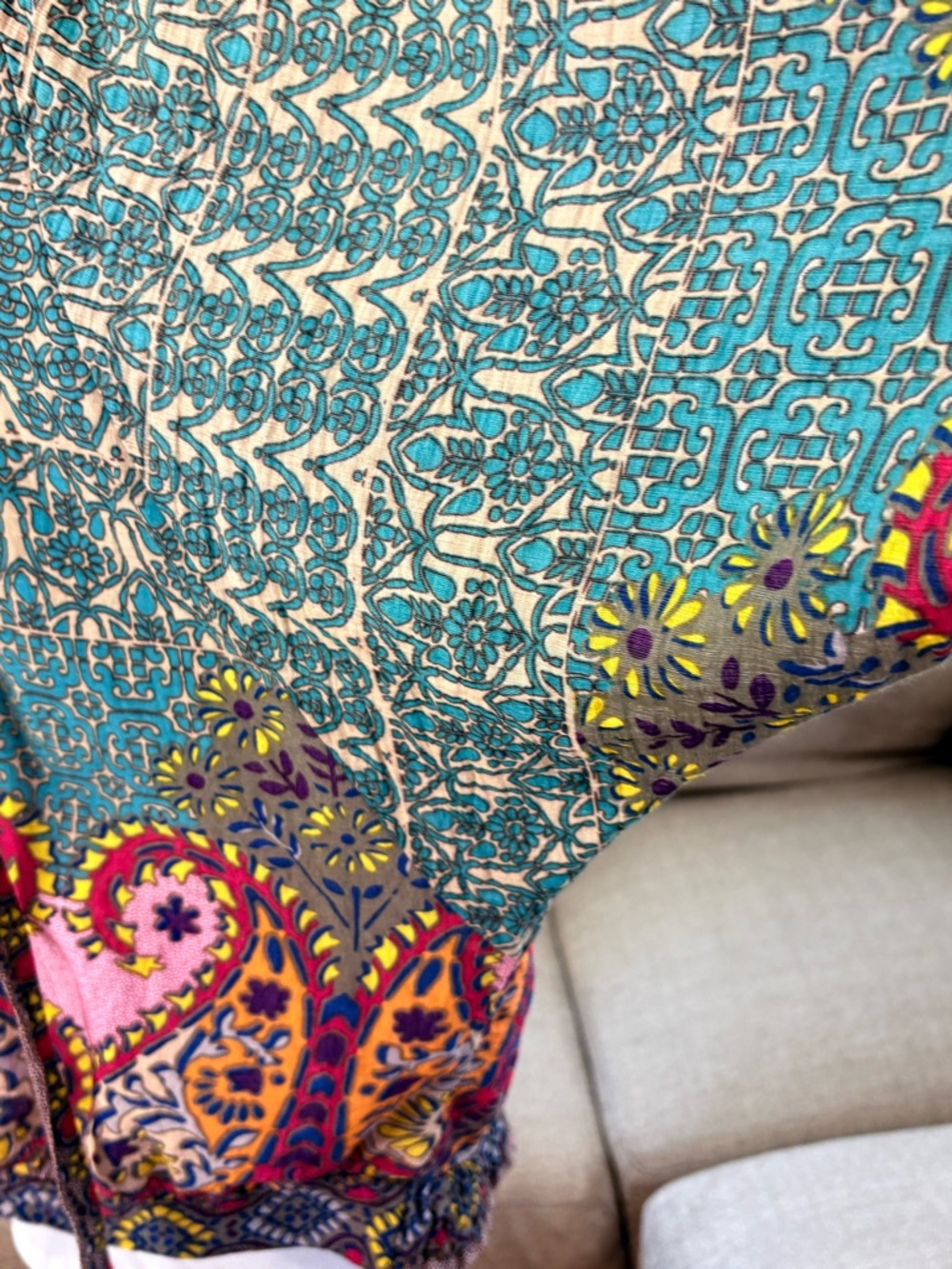 Umgee Green Pink Multicolor Paisley Peasant Top Cold Shoulder Balloon Sleeve XL - Picture 4 of 7